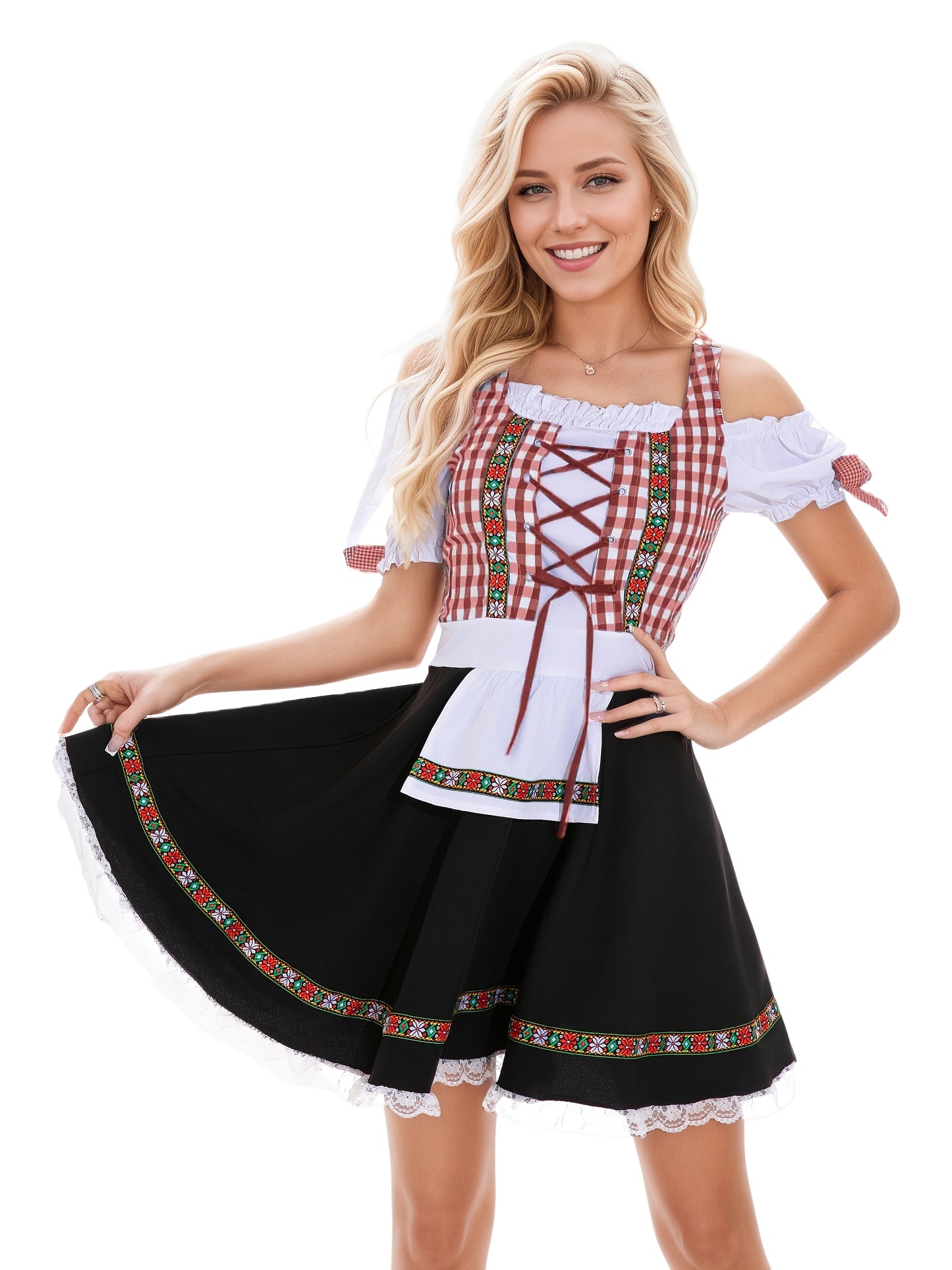 Damen Oktoberfest Dirndl Bluse Kleid | Schulterfrei Mini