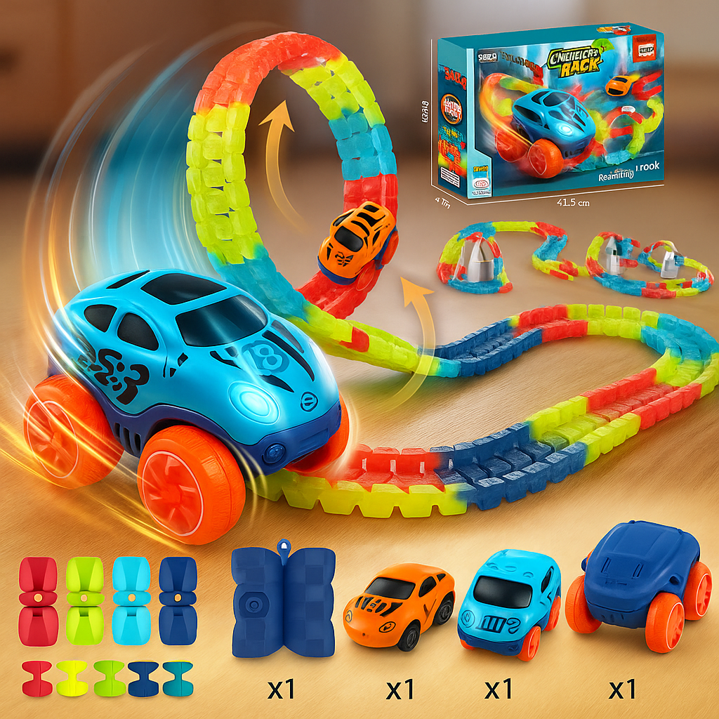Spielzeug Rennbahn mit Loopings und Autos