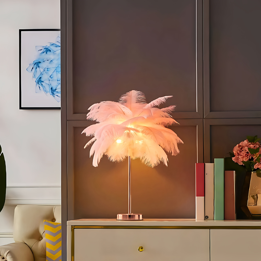 Feder Tischlampe Deko Modern Warmweiß