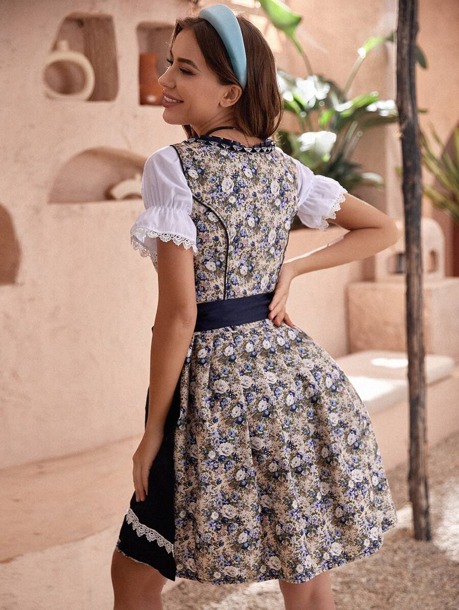 Damen Oktoberfest Dirndl Kleid | Blumenmuster Midi
