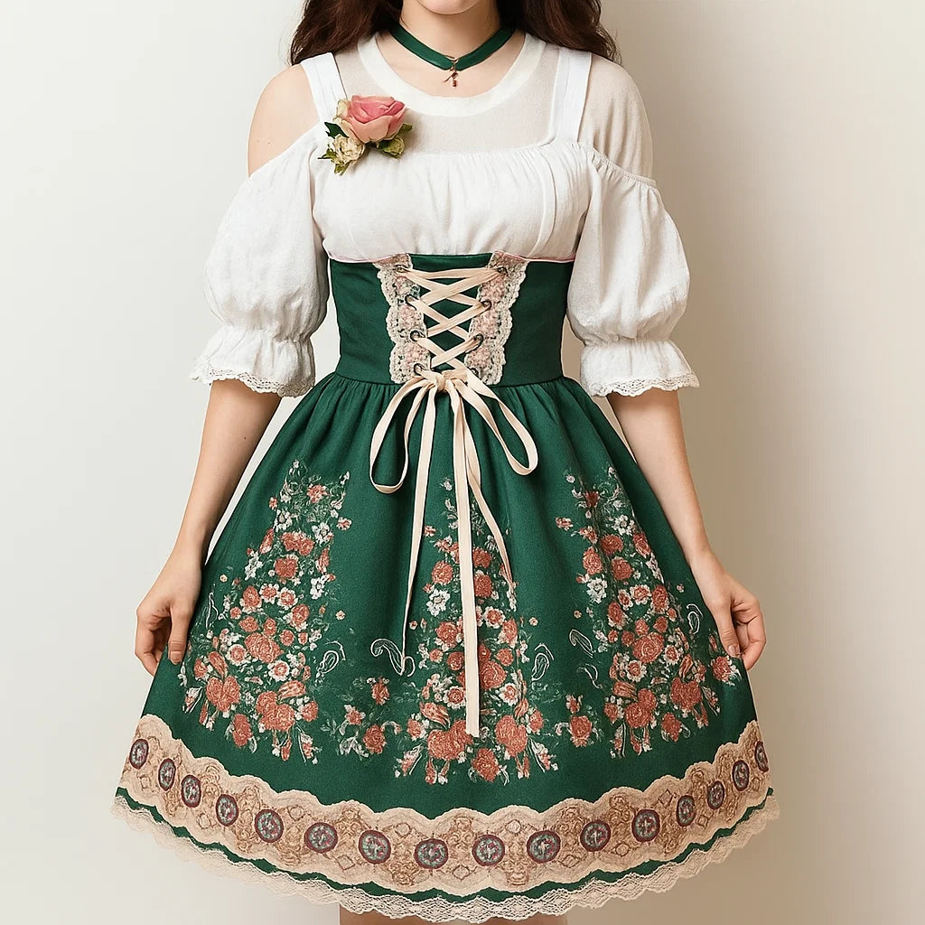 Damen Oktoberfest Dirndl Outfit 2025 | Kurz Ärmellos