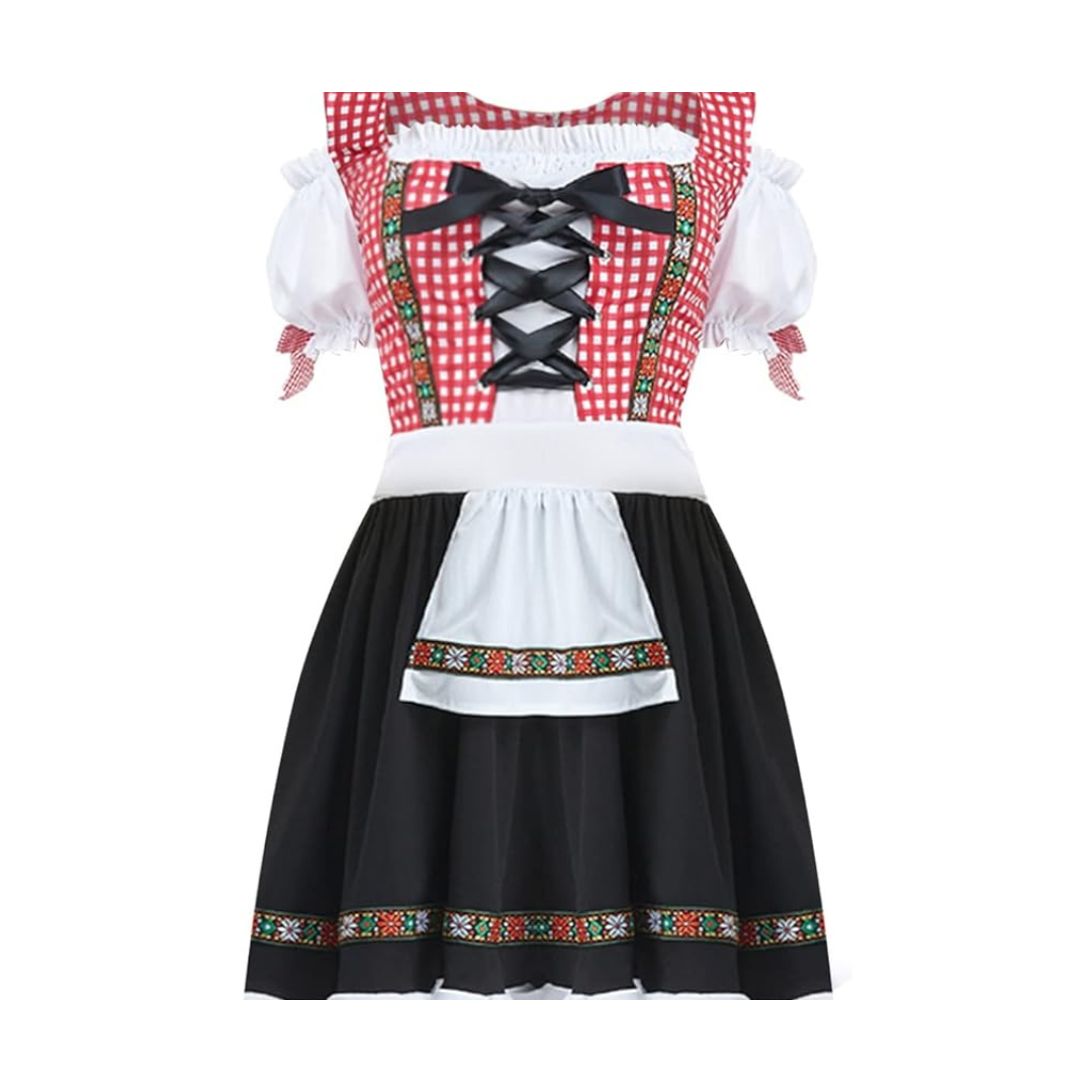 Damen Oktoberfest Dirndl Kleid mit Schürze | Kurz Schulterfrei Mini