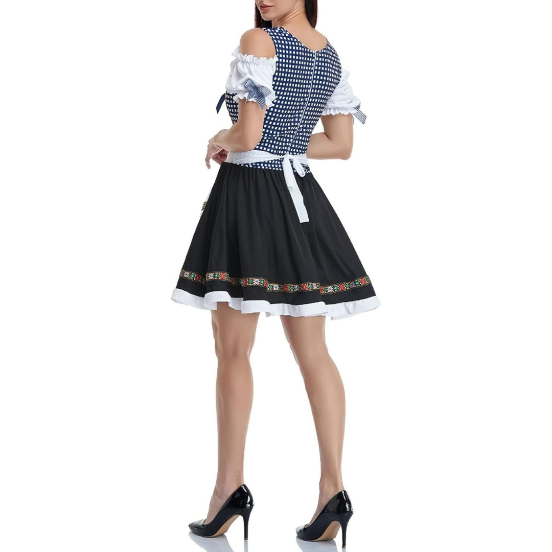 Damen Oktoberfest Dirndl Kleid mit Schürze | Kurz Schulterfrei Mini