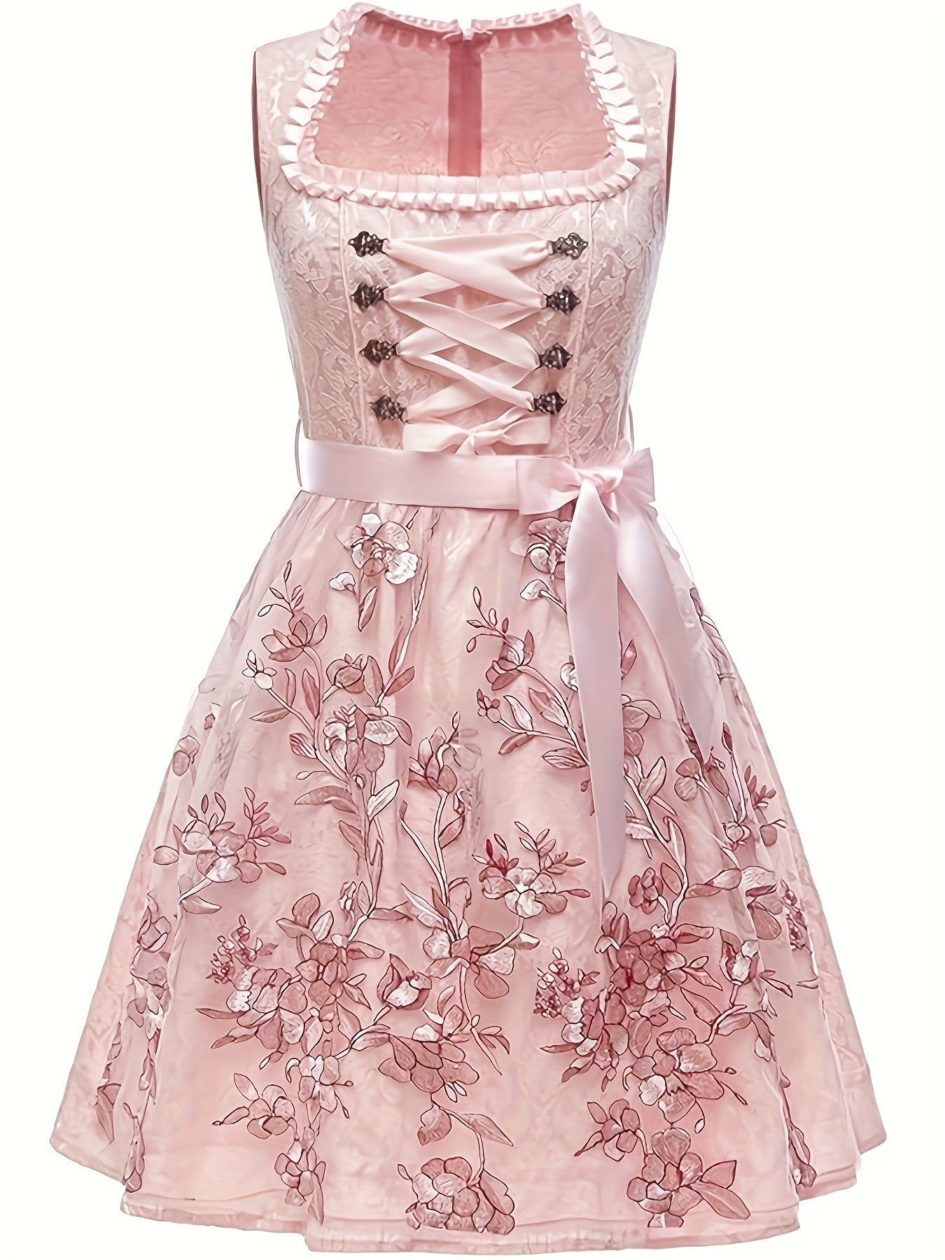 Damen Oktoberfest Spitzen Dirndl Kleid | Kurz Ärmellos Mini