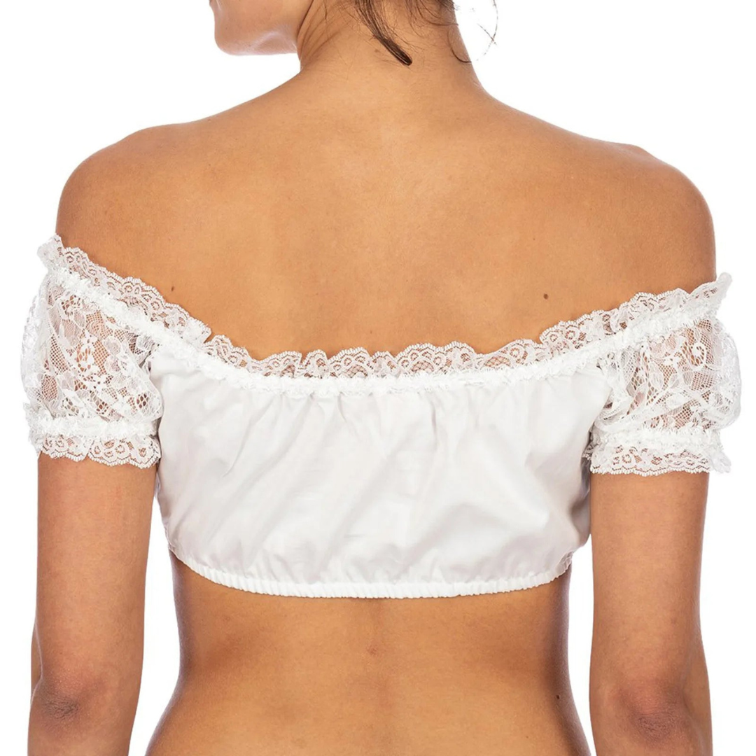 Damen Oktoberfest Dirndl Bluse | Kurz Ärmel Hochgeschlossen