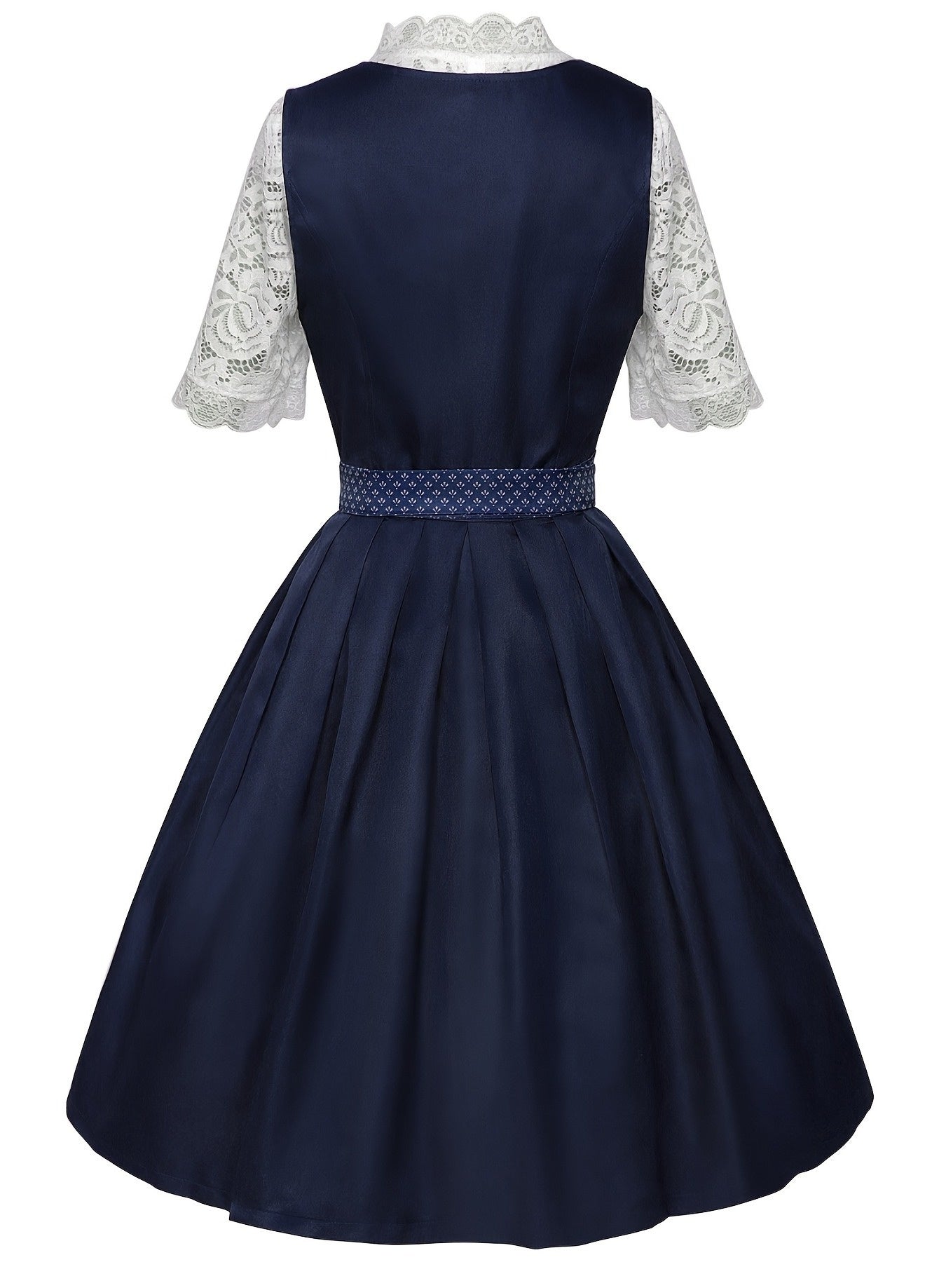 Damen Oktoberfest Hochgeschlossenes Dirndl Kleid | Midi