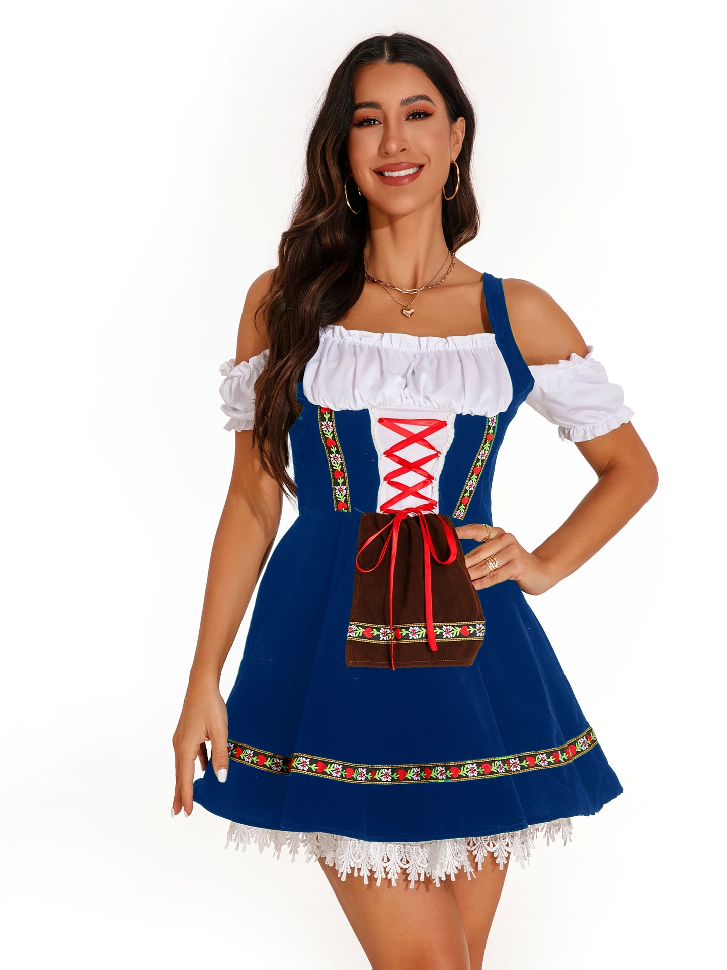Damen Oktoberfest Schulterfrei Dirndl Kleid | Kurz Mini
