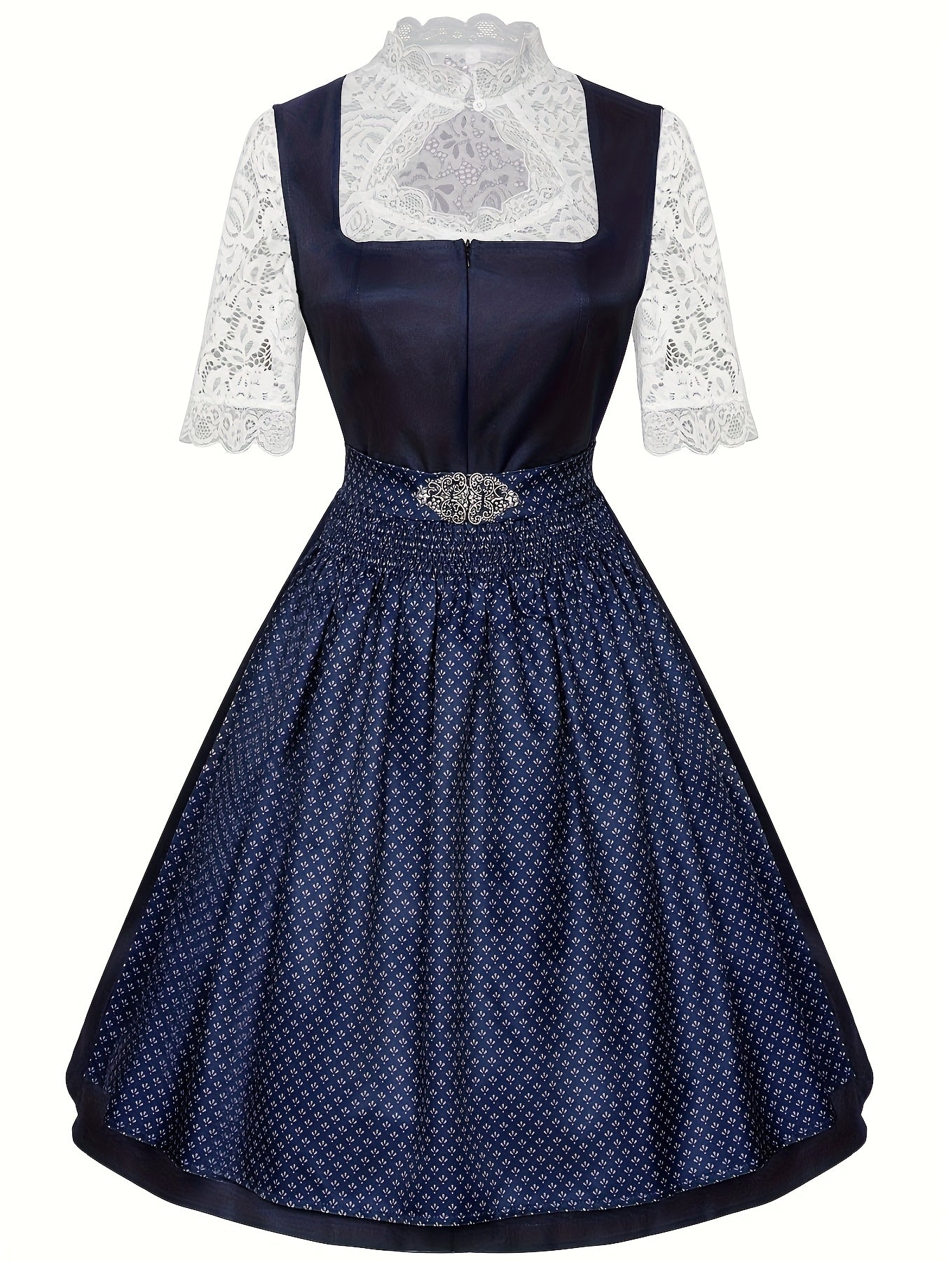 Damen Oktoberfest Hochgeschlossenes Dirndl Kleid | Midi