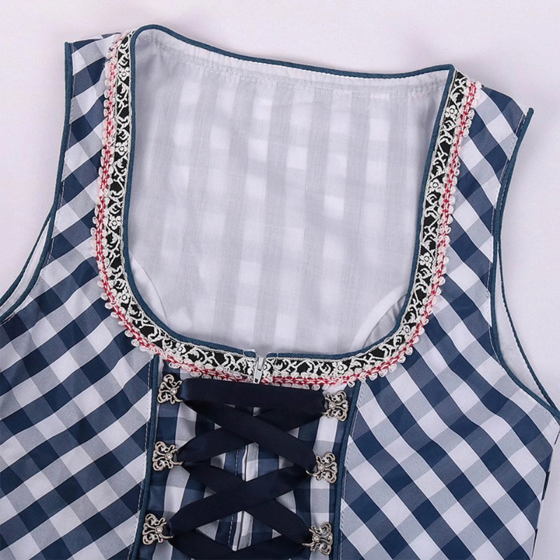 Damen Oktoberfest Kariertes Dirndl Kleid | Mini
