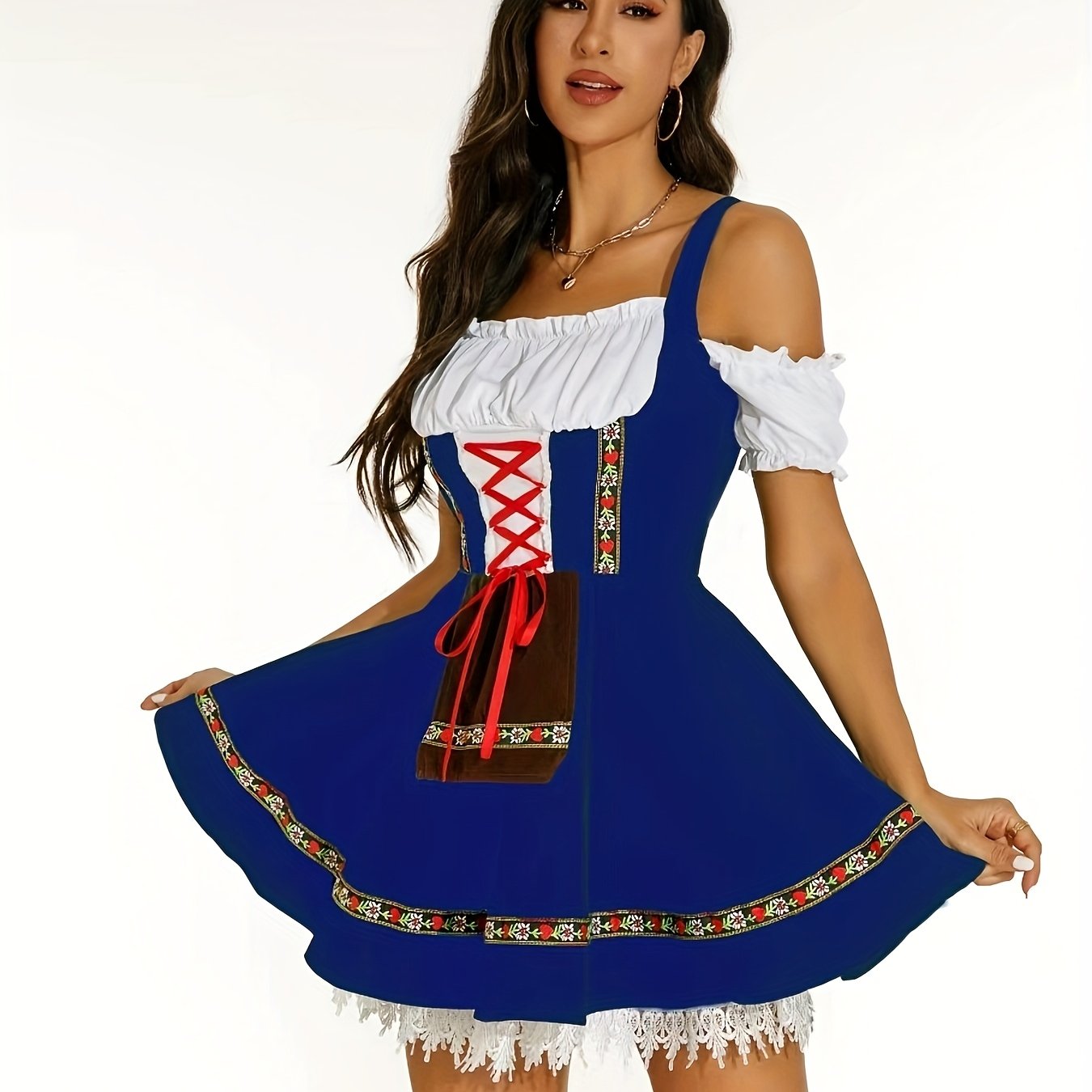 Damen Oktoberfest Schulterfrei Dirndl Kleid | Kurz Mini