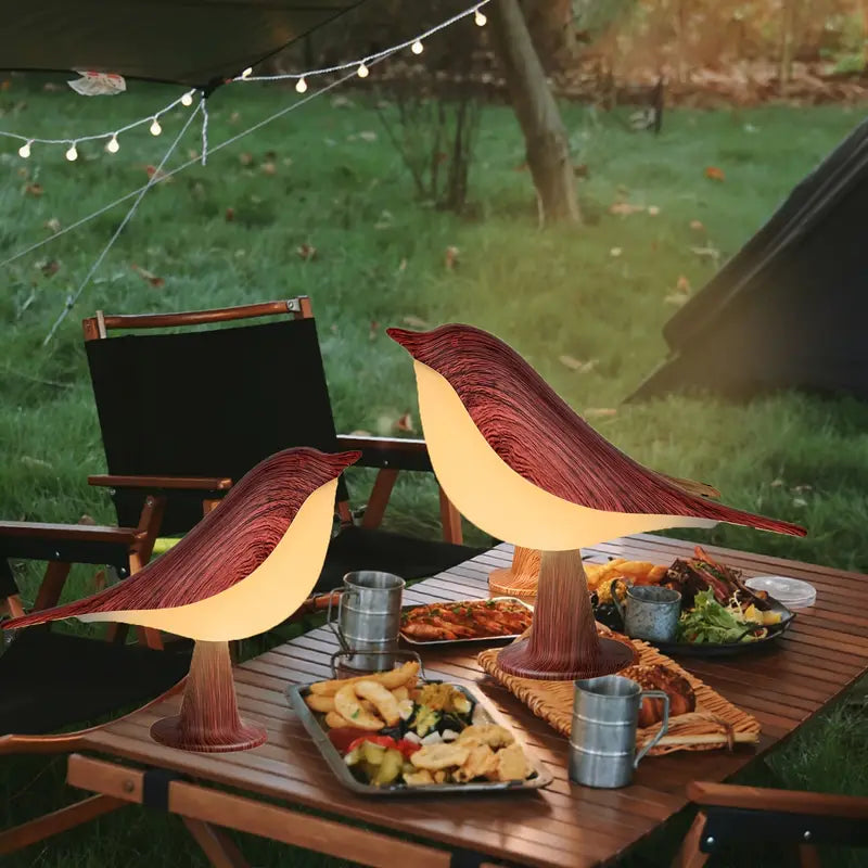 Tischlampe Vogel Design aus Holz LED Modern