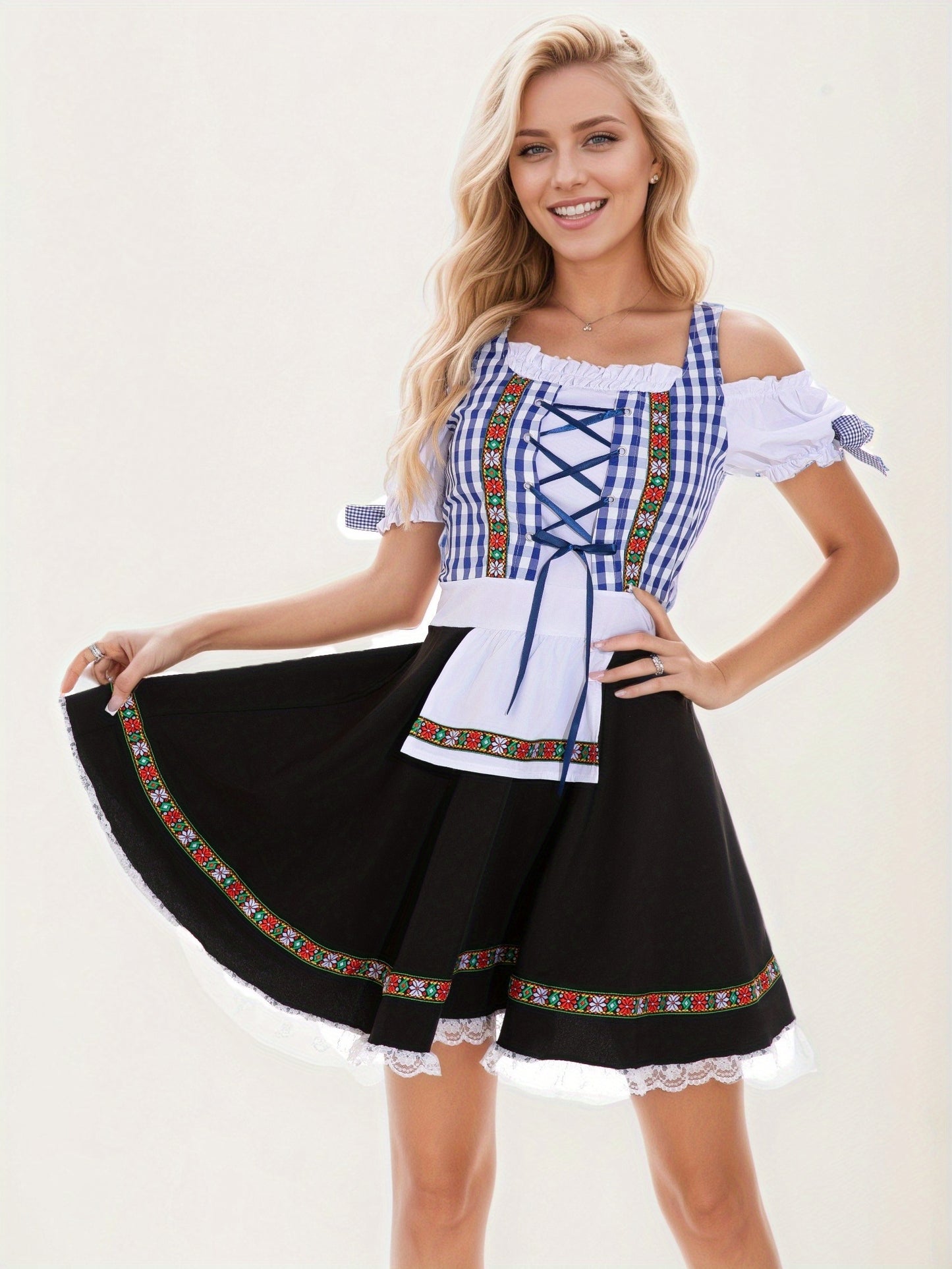 Damen Oktoberfest Dirndl Bluse Kleid | Schulterfrei Mini