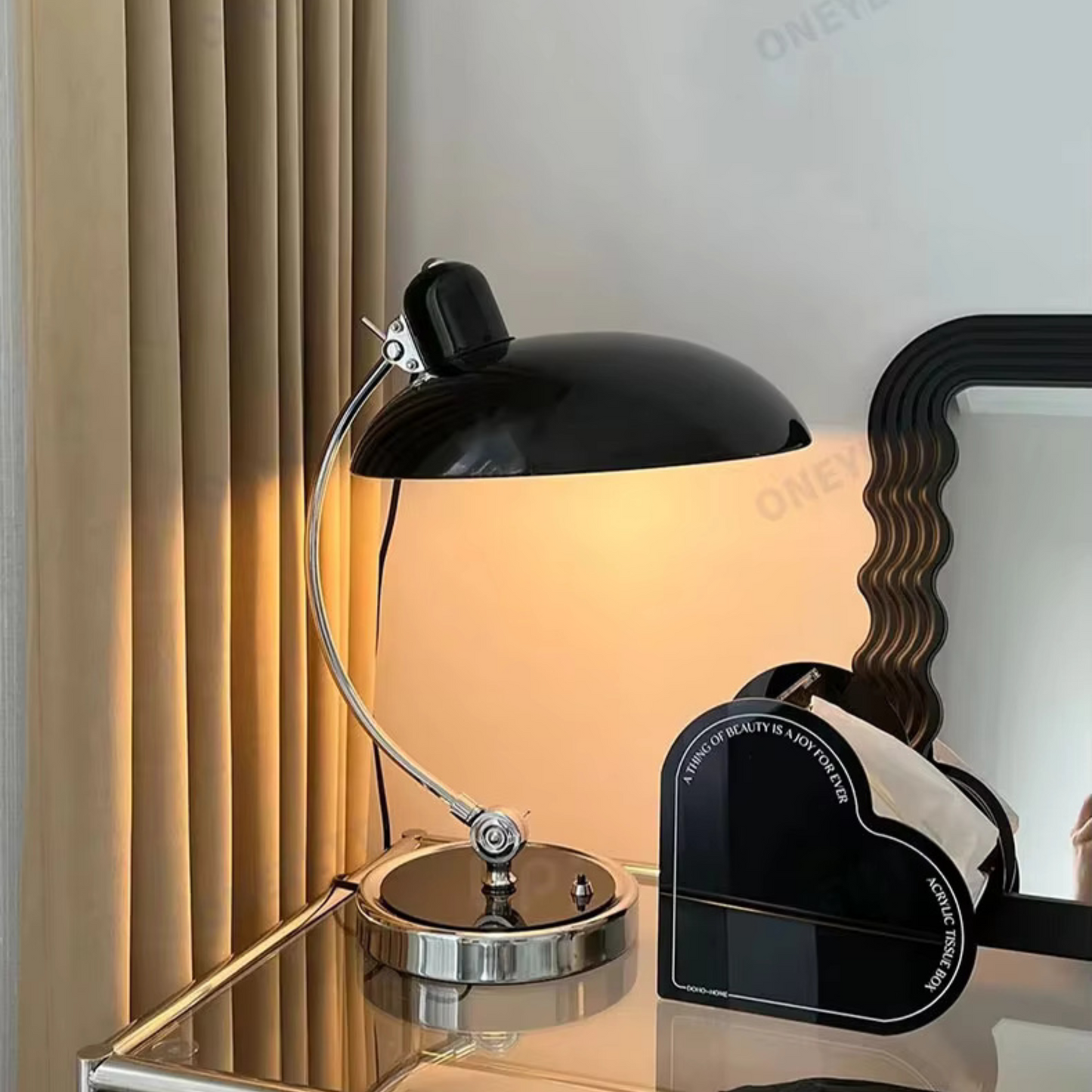 Tischlampe Bauhaus Stil Schwarz Metall Chrom