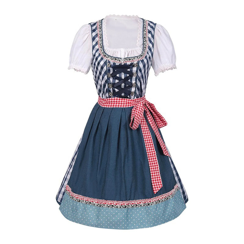 Damen Oktoberfest Kariertes Dirndl Kleid | Mini