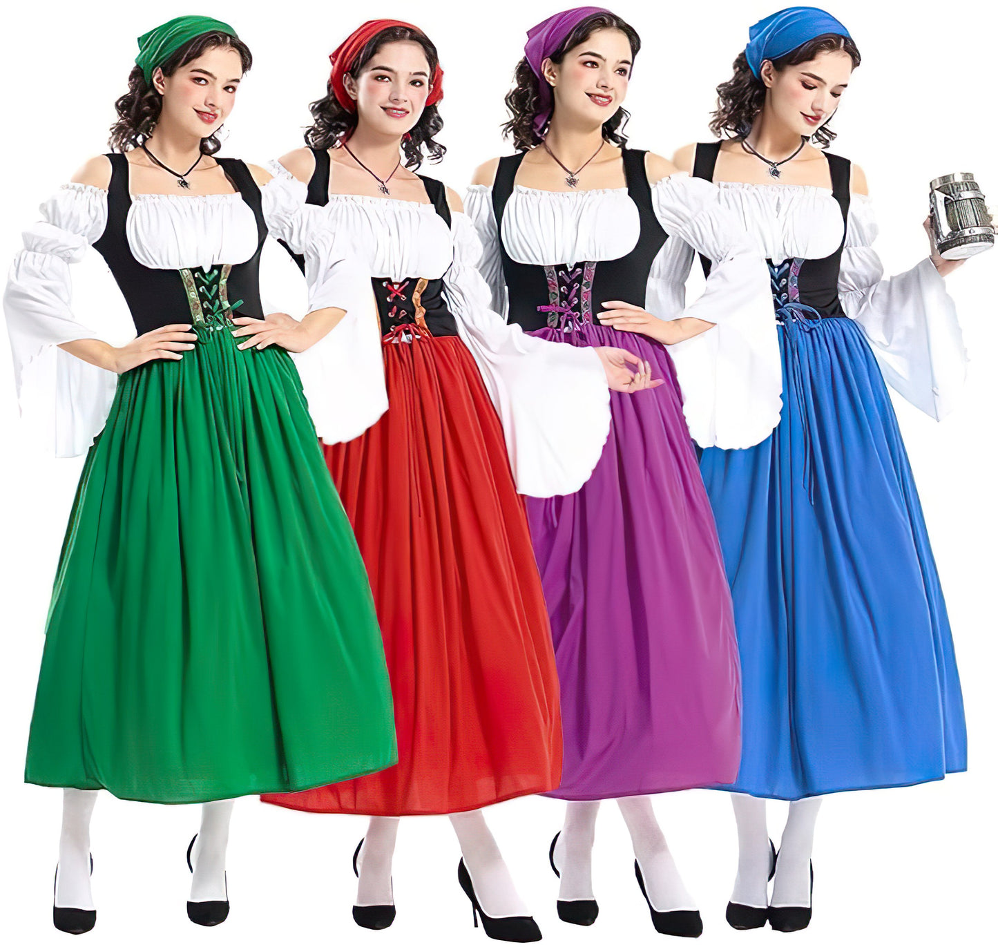 Damen Oktoberfest Dirndl Kleid | Traditionell, Schulterfrei Midi