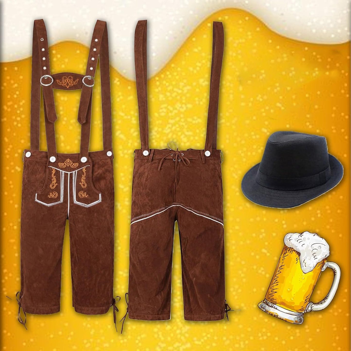 Herren Oktoberfest Trachten Outfit | Lederhose mit Hut