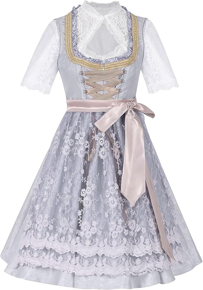 Damen Oktoberfest Hochgeschlossene Dirndl Kleid | Langarm, Midi