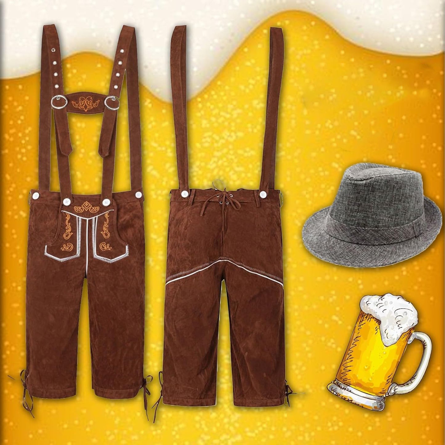 Herren Oktoberfest Trachten Outfit | Lederhose mit Hut