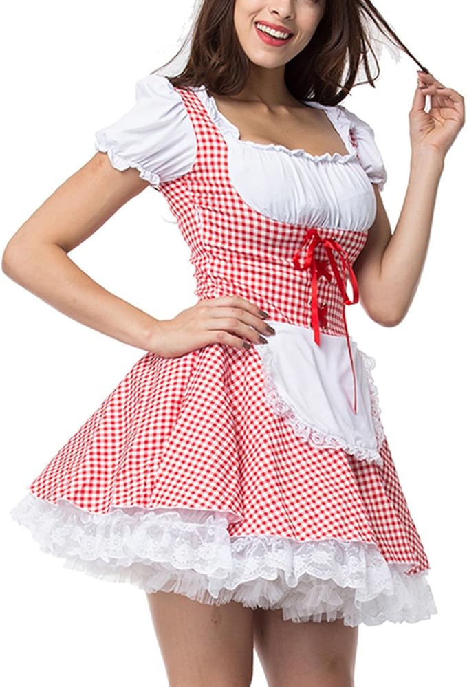 Damen Oktoberfest Dirndl Korte Mouw Geblokt