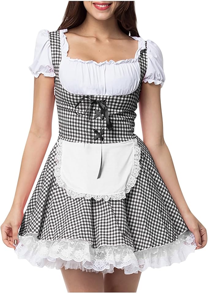 Damen Oktoberfest Dirndl Korte Mouw Geblokt