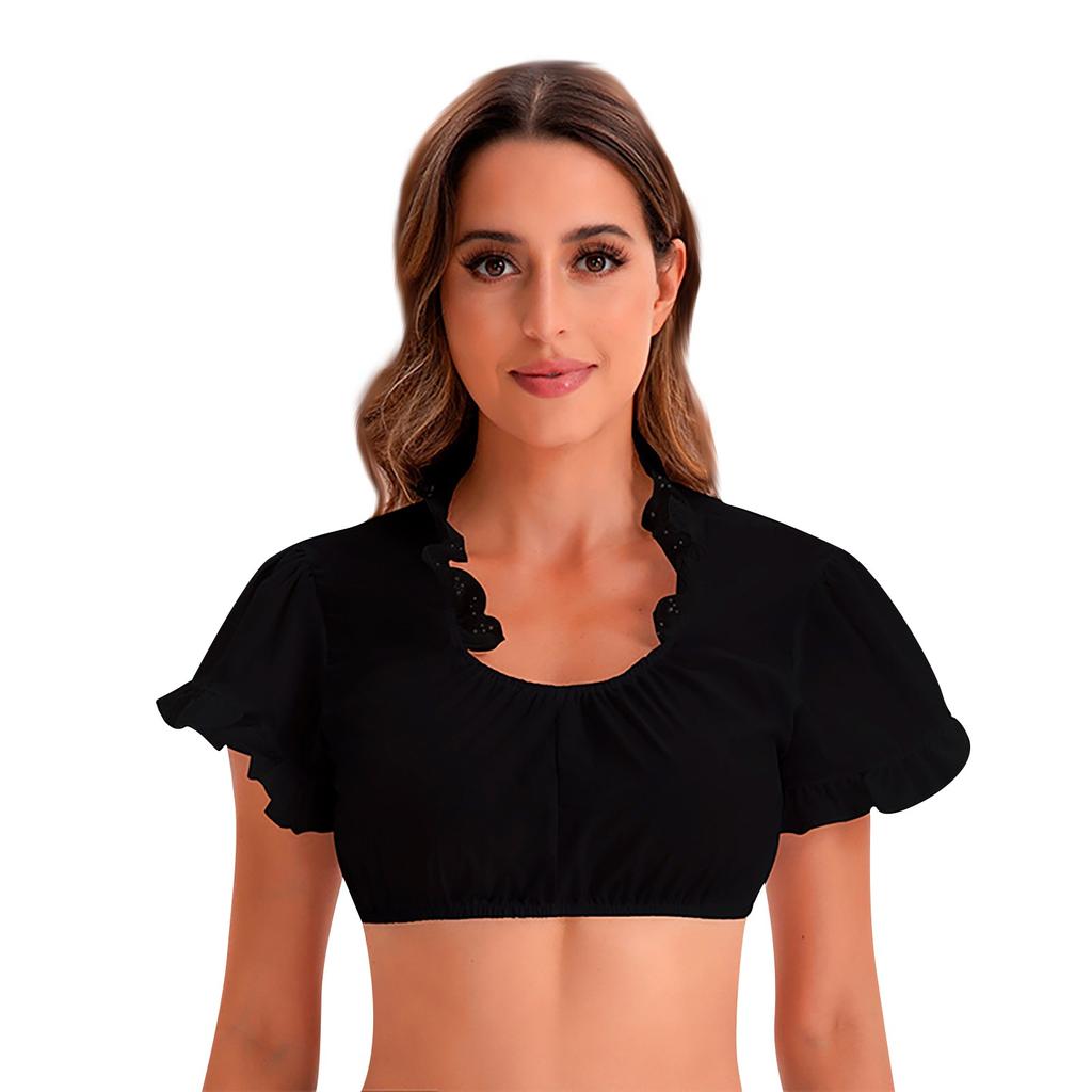 Damen Oktoberfest Dirndl Bluse | Hochgeschlossen, Kurzarm
