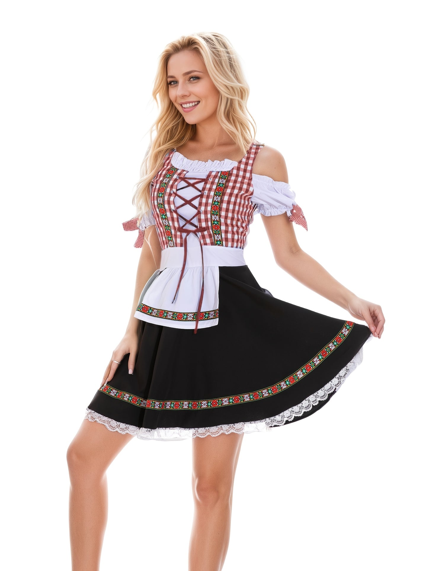 Damen Oktoberfest Dirndl Bluse Kleid | Schulterfrei Mini