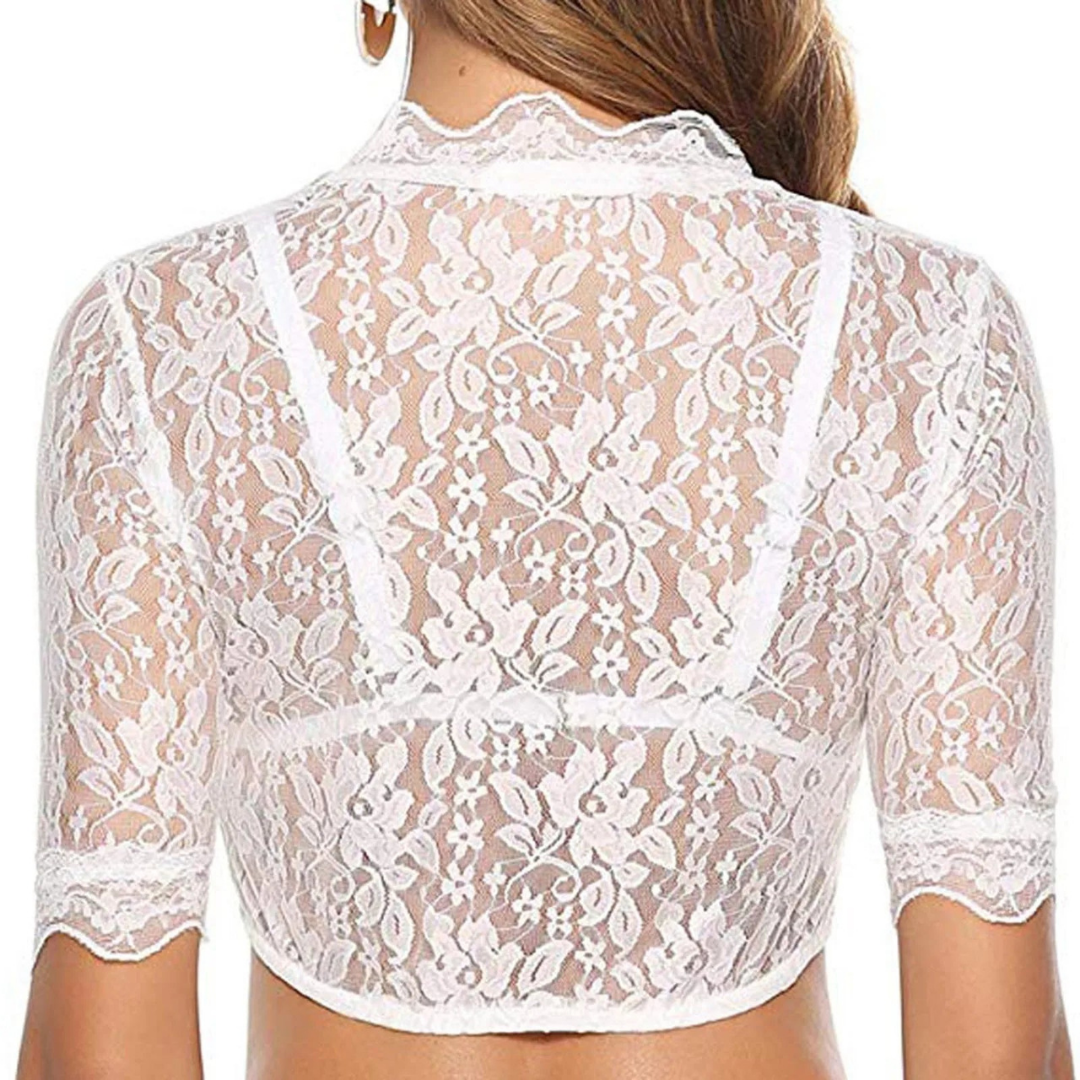 Damen Oktoberfest Dirndl Bluse mit Spitzenrand Kurz