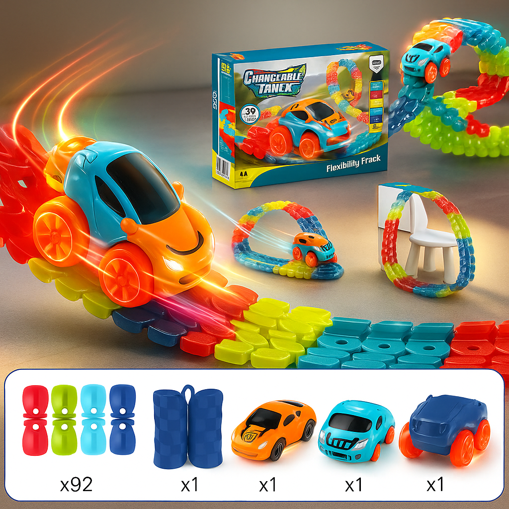 Spielzeug Rennbahn mit Loopings und Autos
