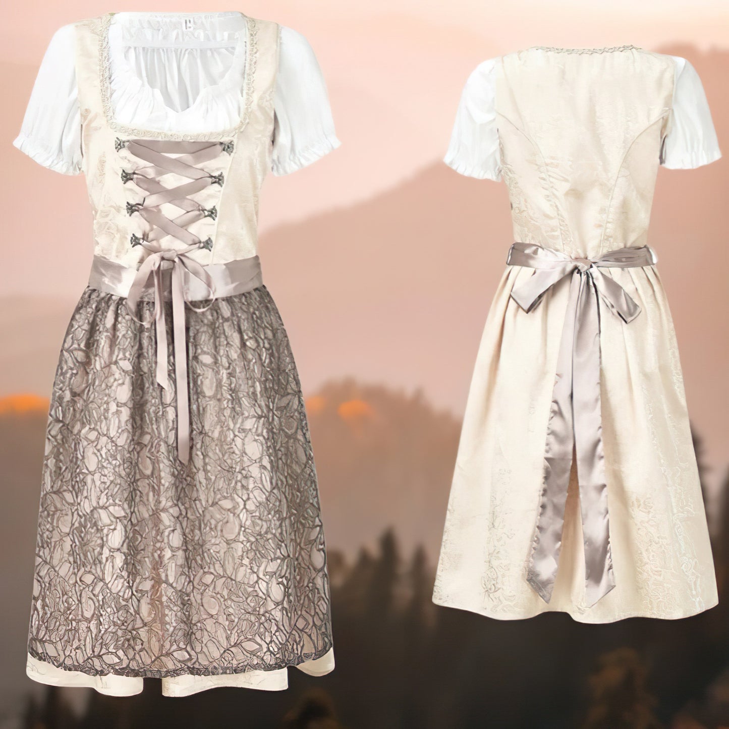 Damen Oktoberfest Dirndl Kleid mit Schürze Spitze | Mini