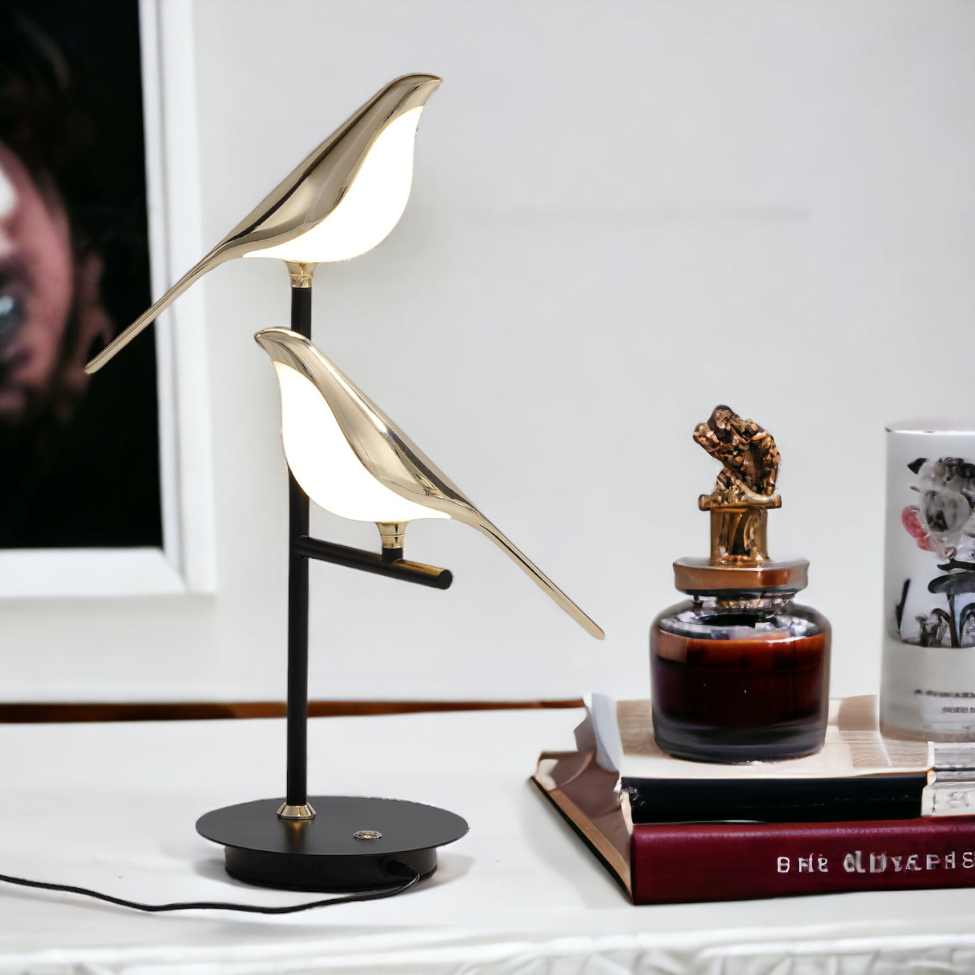 LED Tischlampe Gold Vögel Modern Design
