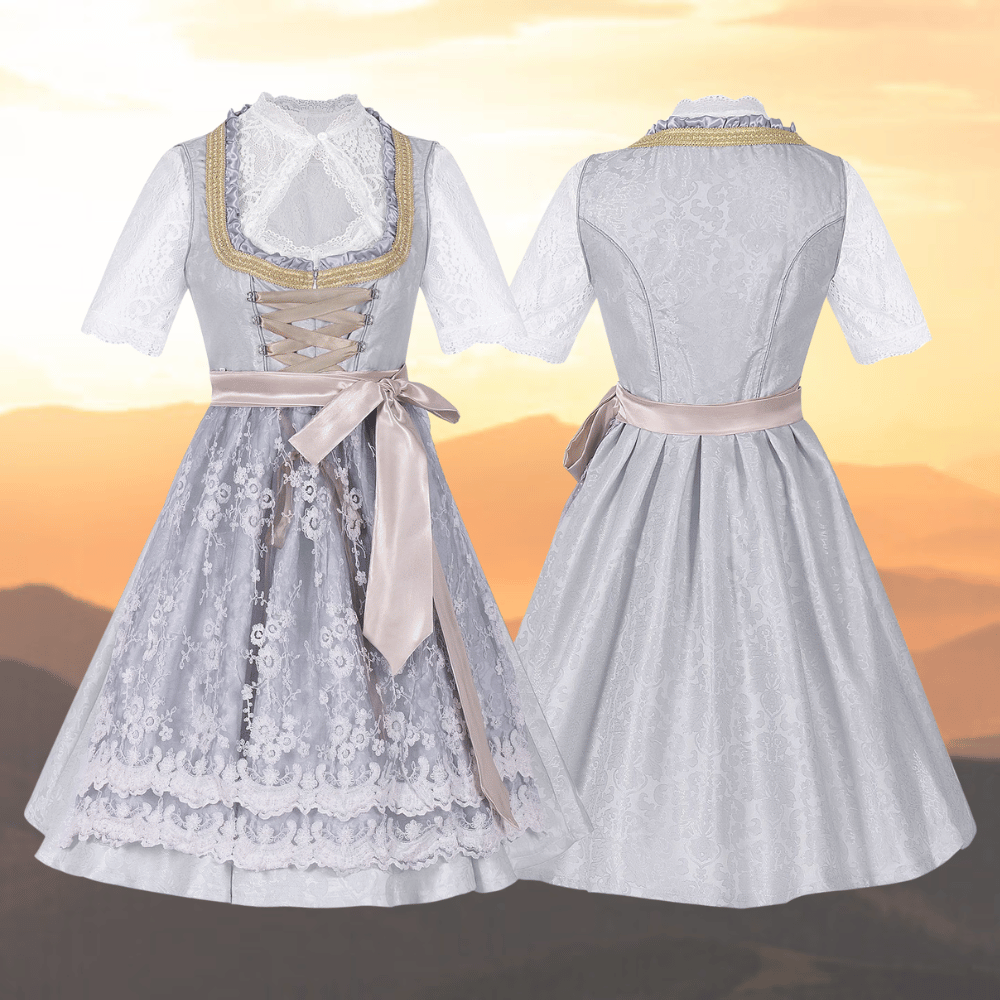Damen Oktoberfest Hochgeschlossene Dirndl Kleid | Langarm, Midi