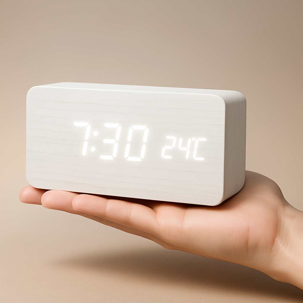 Digitale LED Uhr Holz Modern Wecker