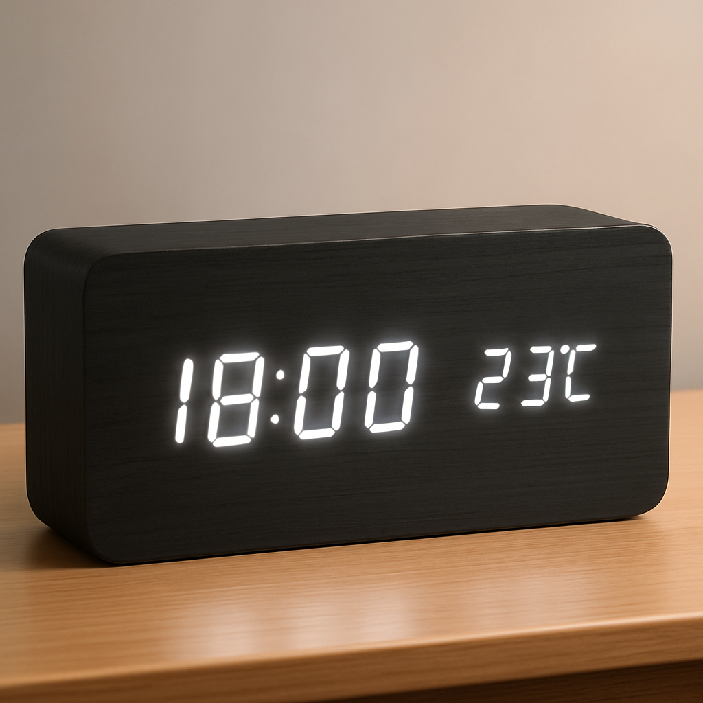 Digitale LED Uhr Holz Modern Wecker