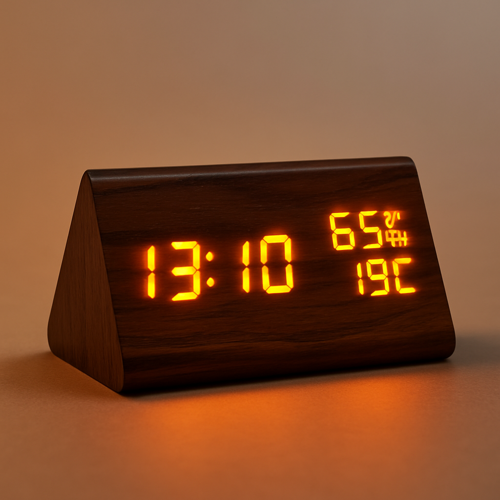 Digitaler LED Wecker Holz Modern Temperatur