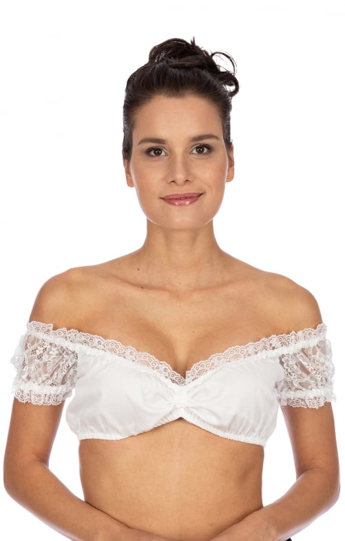 Damen Oktoberfest Dirndl Bluse | Kurz Ärmel Hochgeschlossen