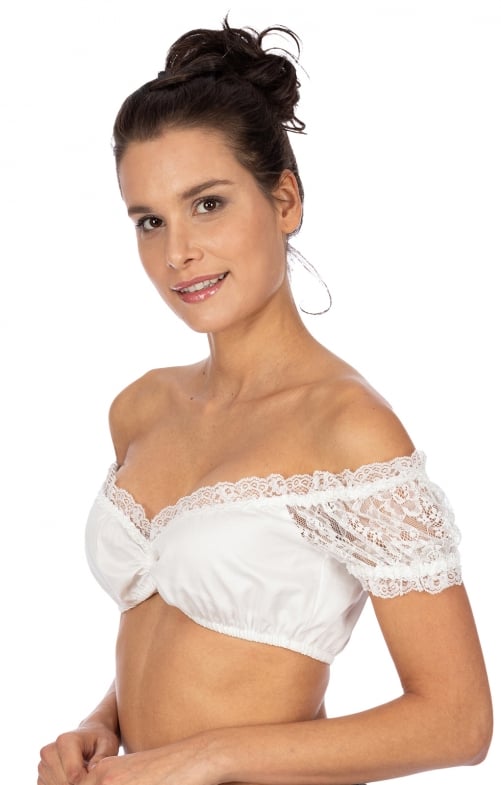 Damen Oktoberfest Dirndl Bluse | Kurz Ärmel Hochgeschlossen