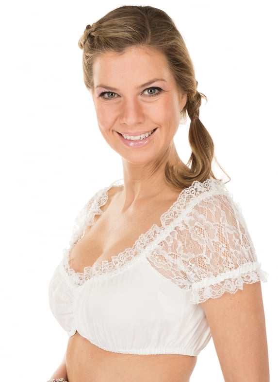 Damen Oktoberfest Dirndl Bluse | Kurz Ärmel Hochgeschlossen
