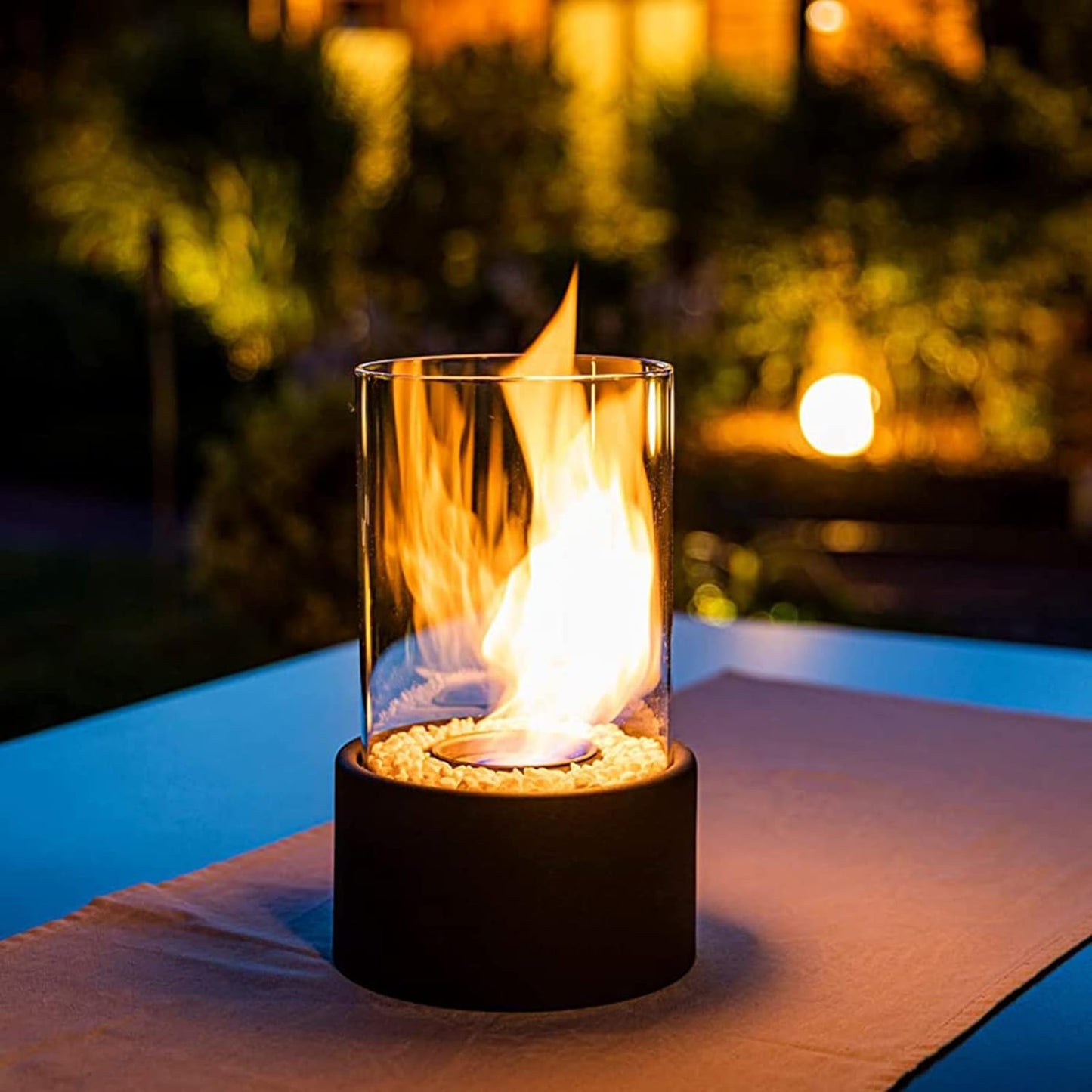 Tischfeuer Glas Metall Dekofeuer Lampe Modern