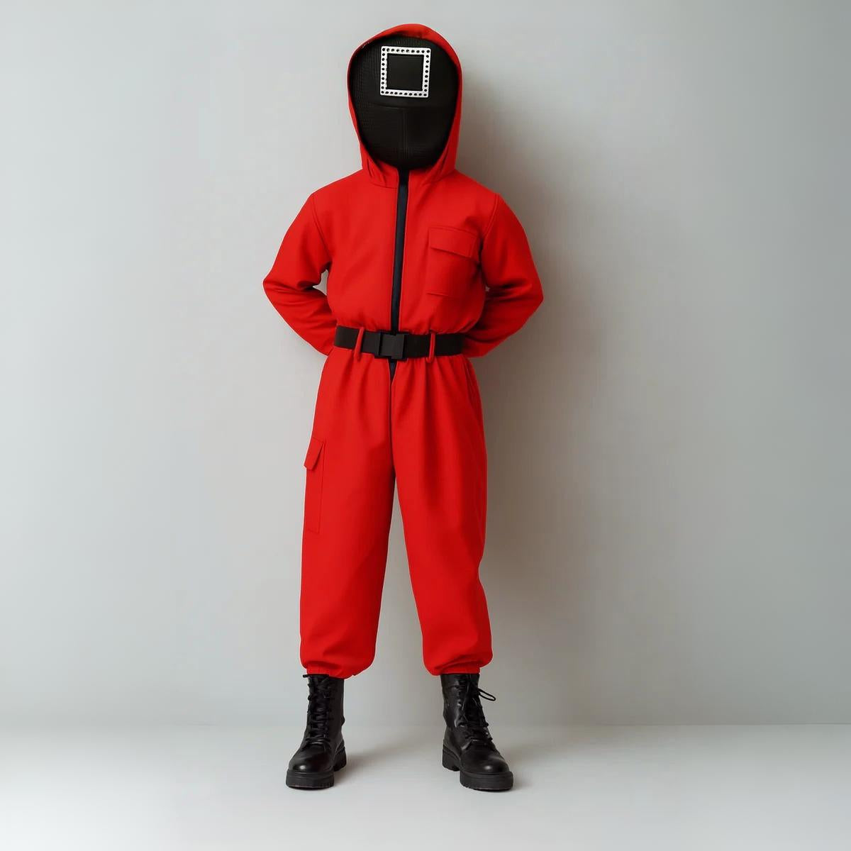 Halloween Kostüm Kinder Roter Overall mit Maske