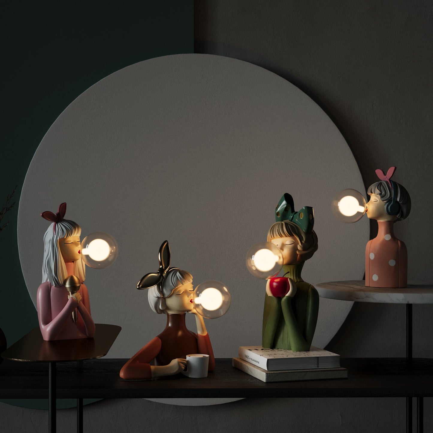 Tischlampe Figur Design aus Harz und Glas