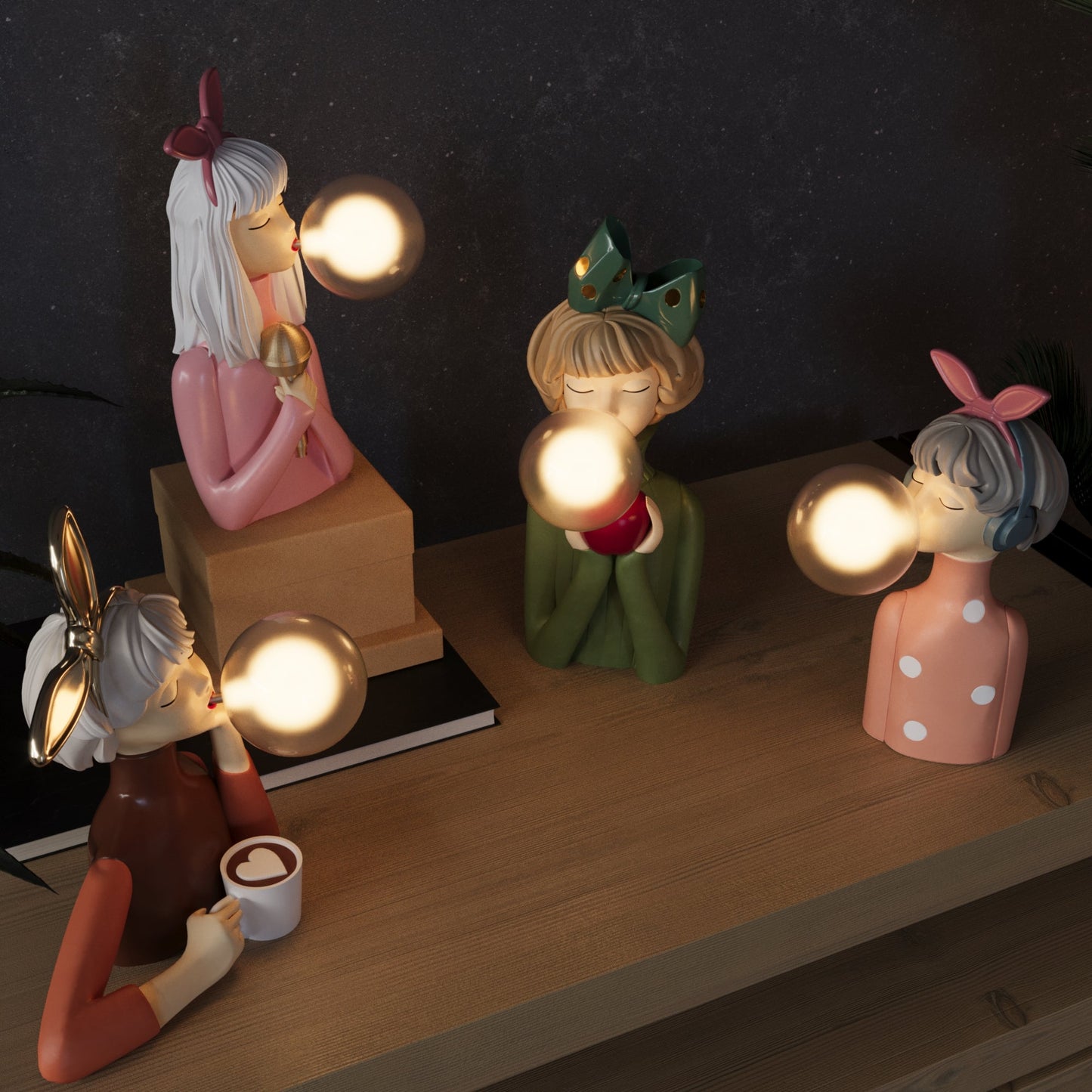 Tischlampe Figur Design aus Harz und Glas