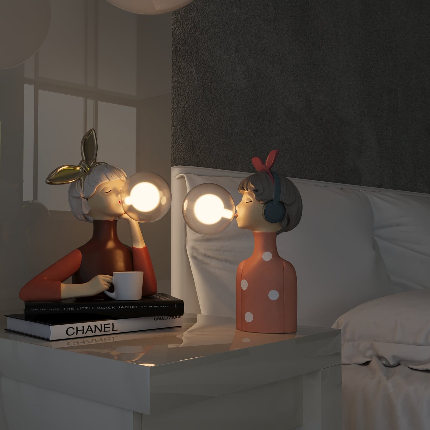 Tischlampe Figur Design aus Harz und Glas