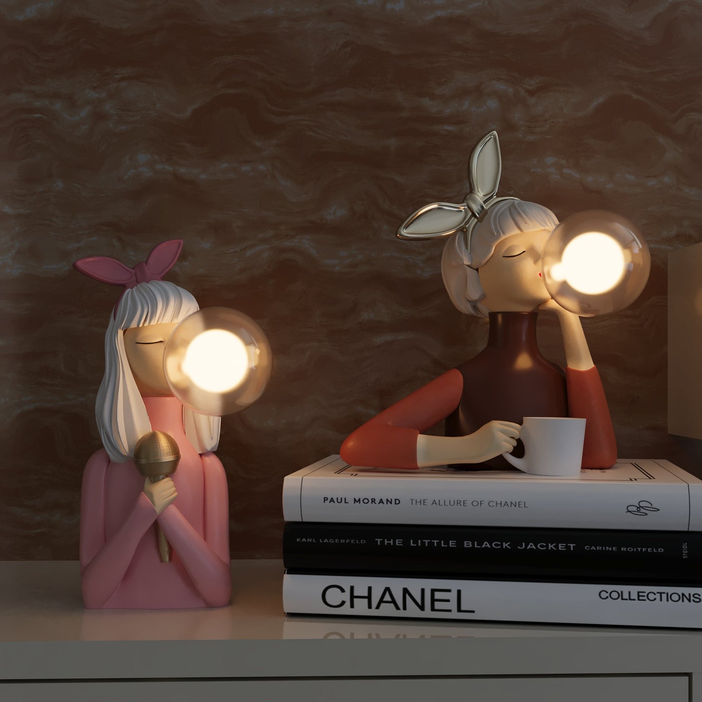 Tischlampe Figur Design aus Harz und Glas
