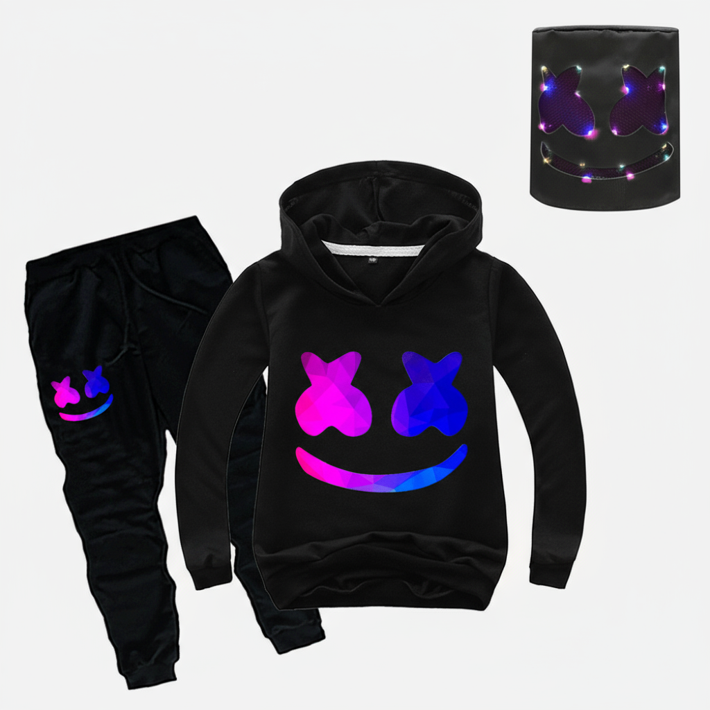 Kinder DJ Kostüm Set aus Baumwoll-Kapuze Hose
