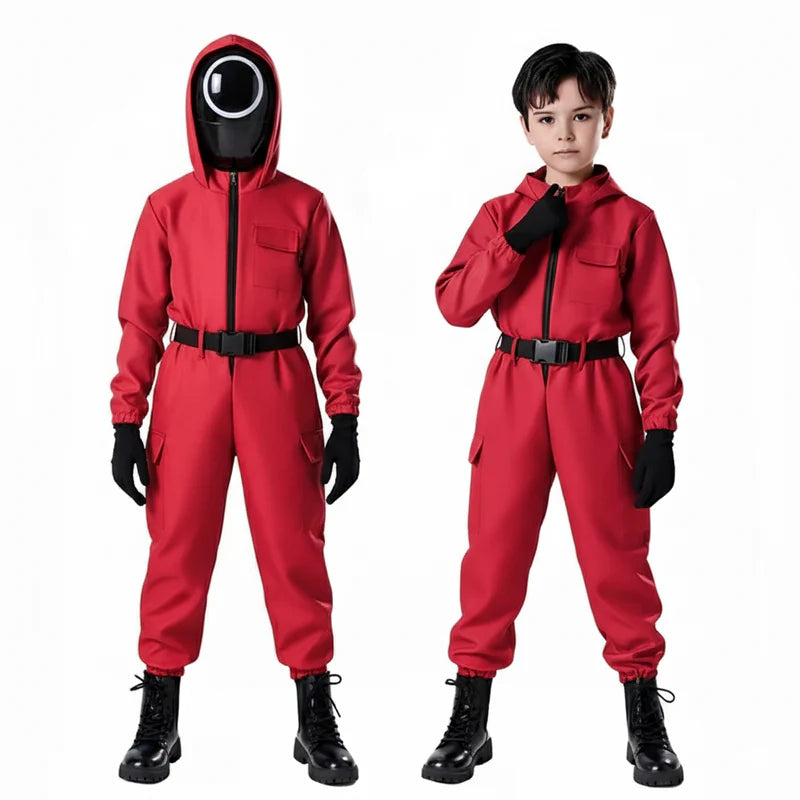 Halloween Kostüm Kinder Roter Overall mit Maske