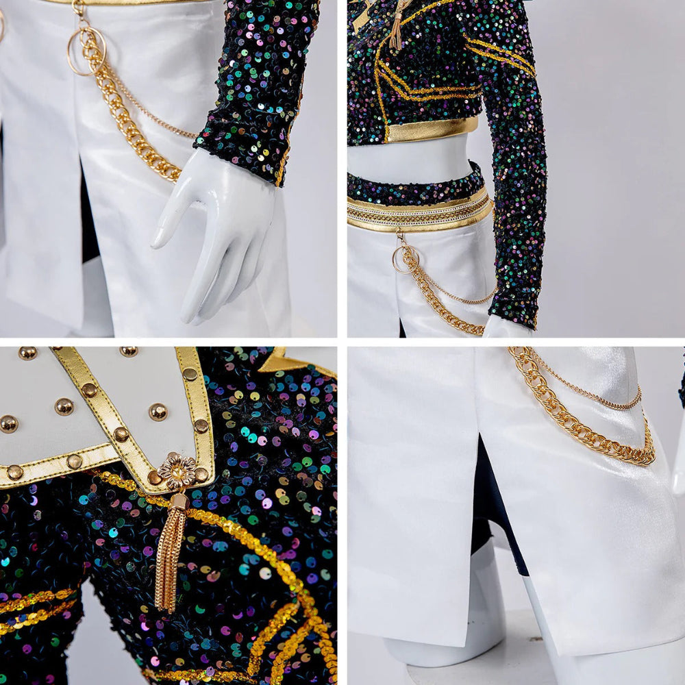 Glitzer Tanzkostüm Mädchen Schwarz Gold Set