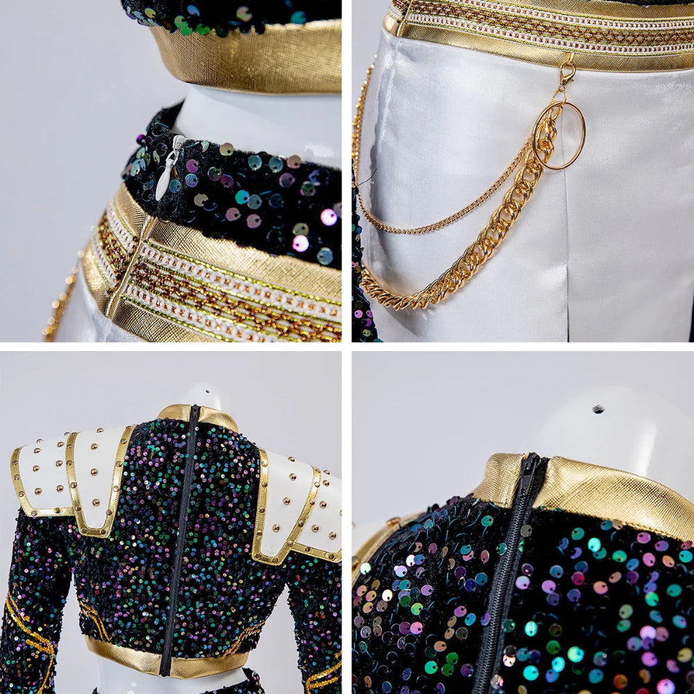 Glitzer Tanzkostüm Mädchen Schwarz Gold Set