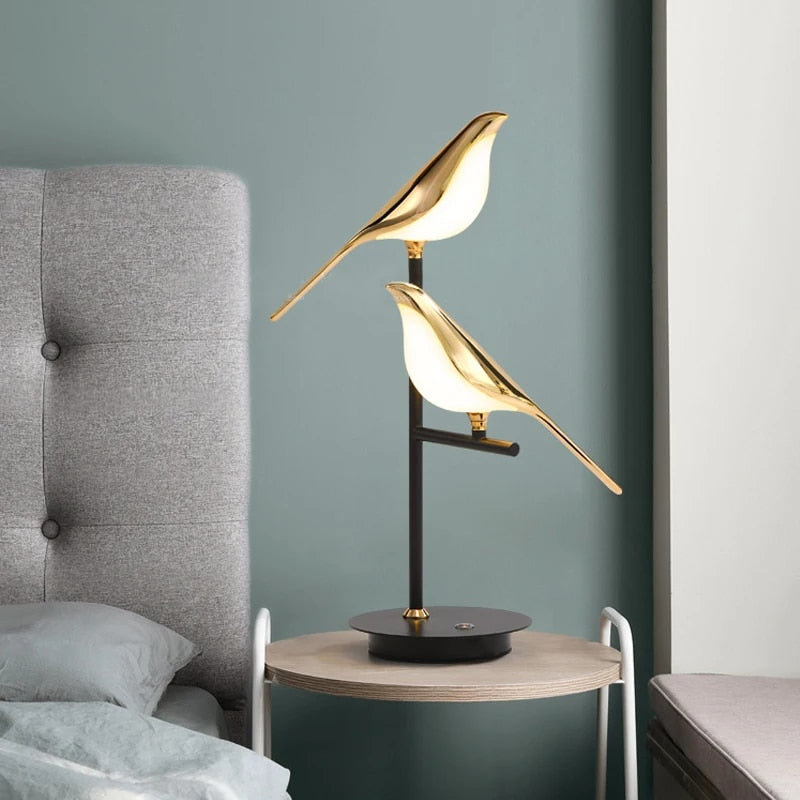 LED Tischlampe Gold Vögel Modern Design