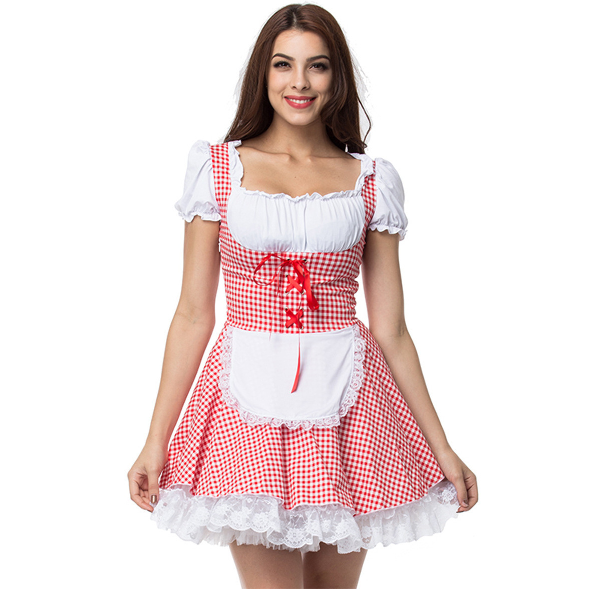 Damen Oktoberfest Dirndl Korte Mouw Geblokt