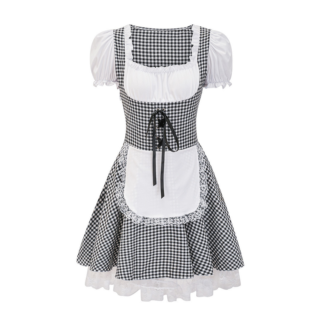 Damen Oktoberfest Dirndl Korte Mouw Geblokt